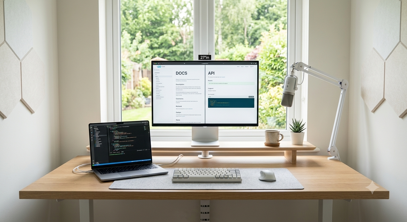 Developer workspace with API documentation and code